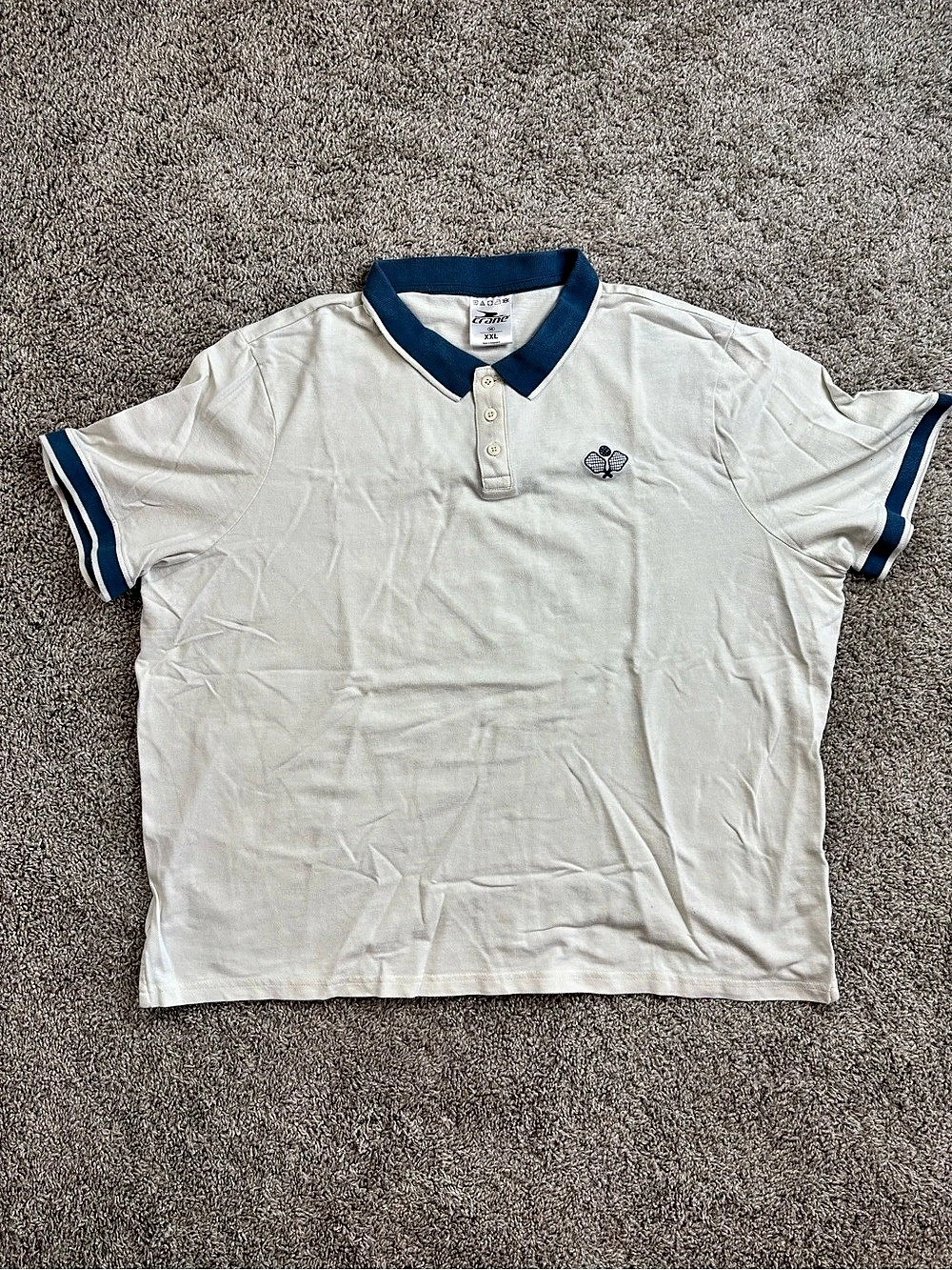 Crané Pickle Ball Men's Polo Shirt White Blue Size XXL